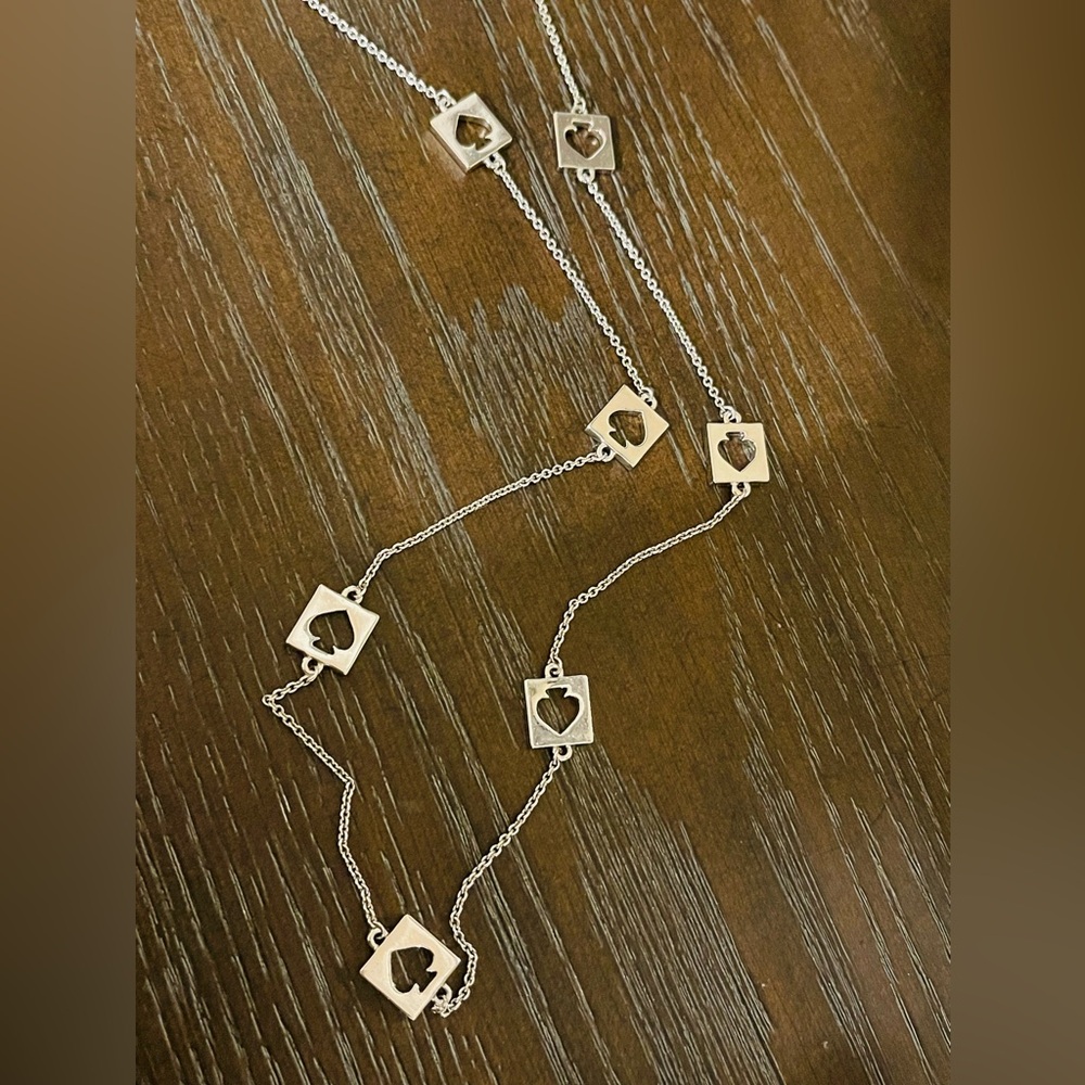 Classic Kate Spade Silver Scatter Square Spades long Necklace